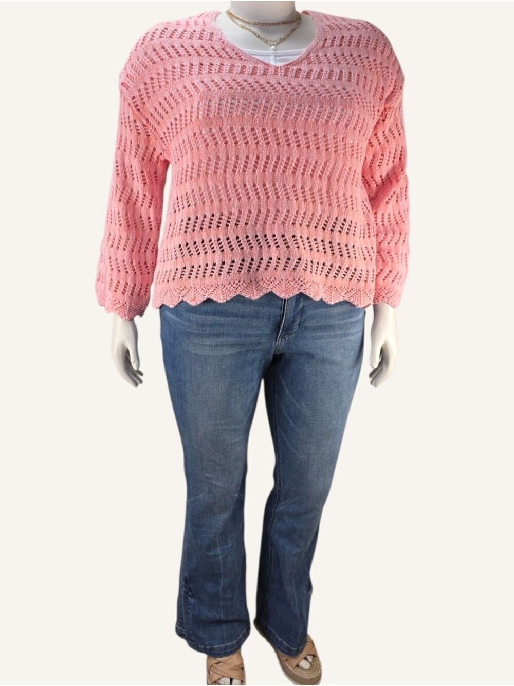 Dex Washed Apricot Crochet Knit Sweater 1X NWT Coastal Boho Cotton
